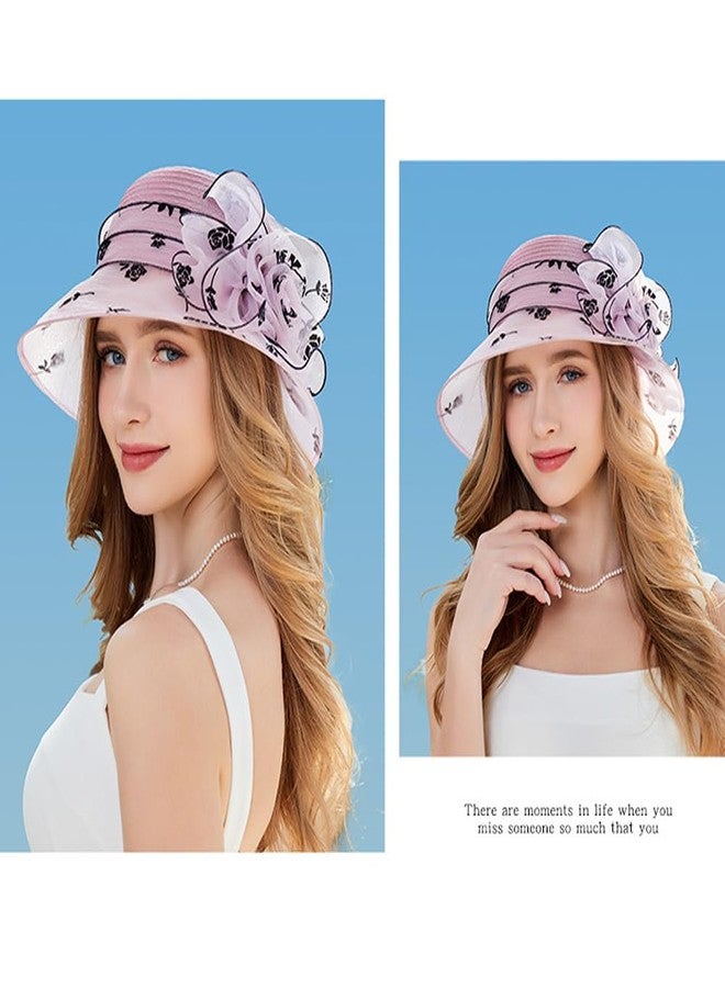 KORADI Women Organza Sun Hat Fascinators Bucket Bowler Hat for Tea Party Bridal Wedding Church Dress Hat Wide Brim Sun Cap(Puple15) - Image 3